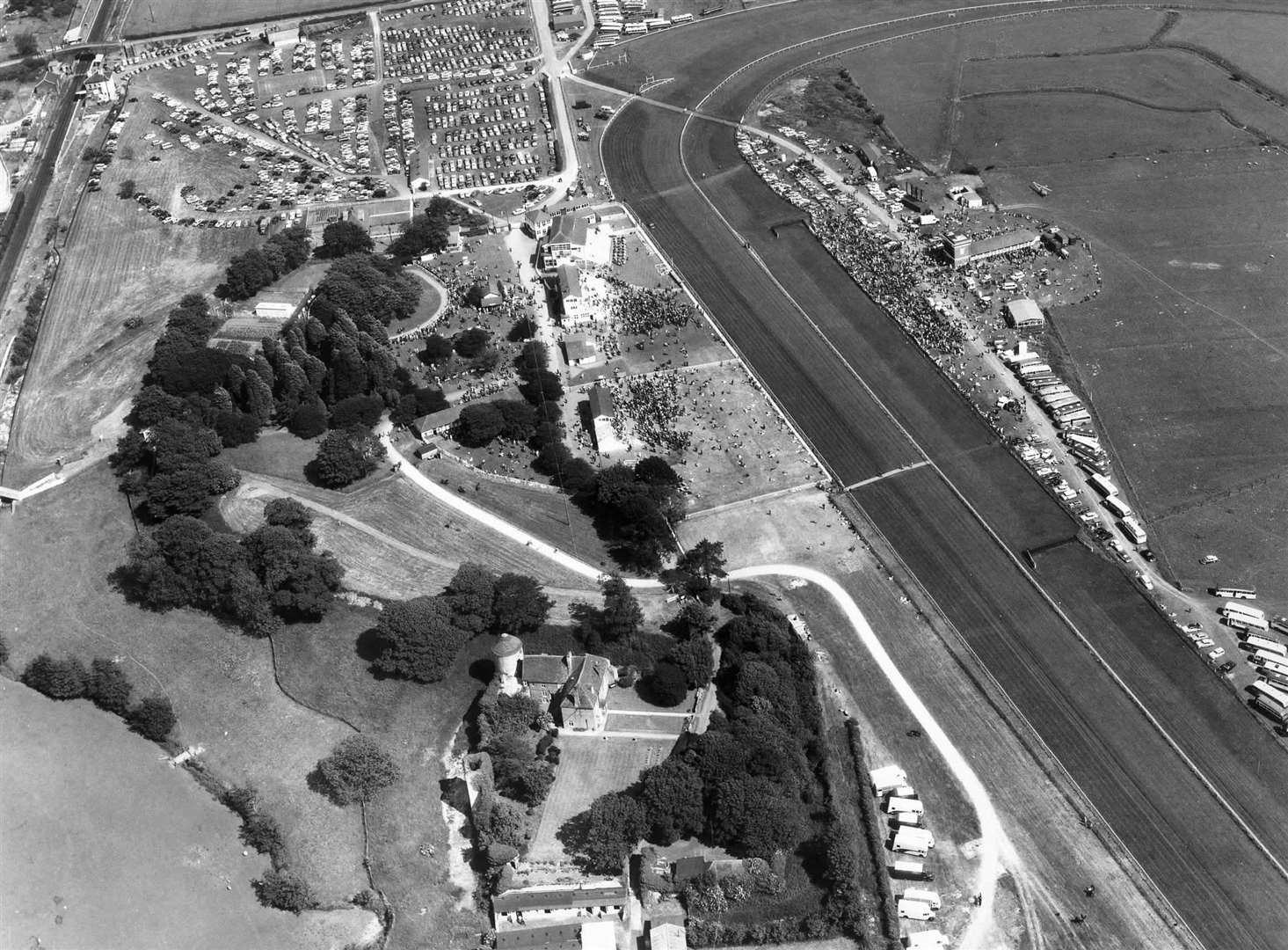An aerial view of Folkestone racecourse in 1962