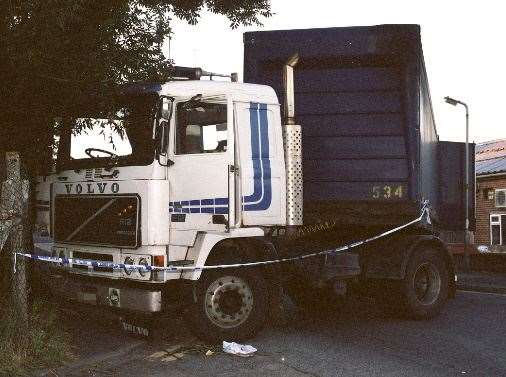 The trailer used to block the road during the failed Aylesford raid. Picture: Kent Police