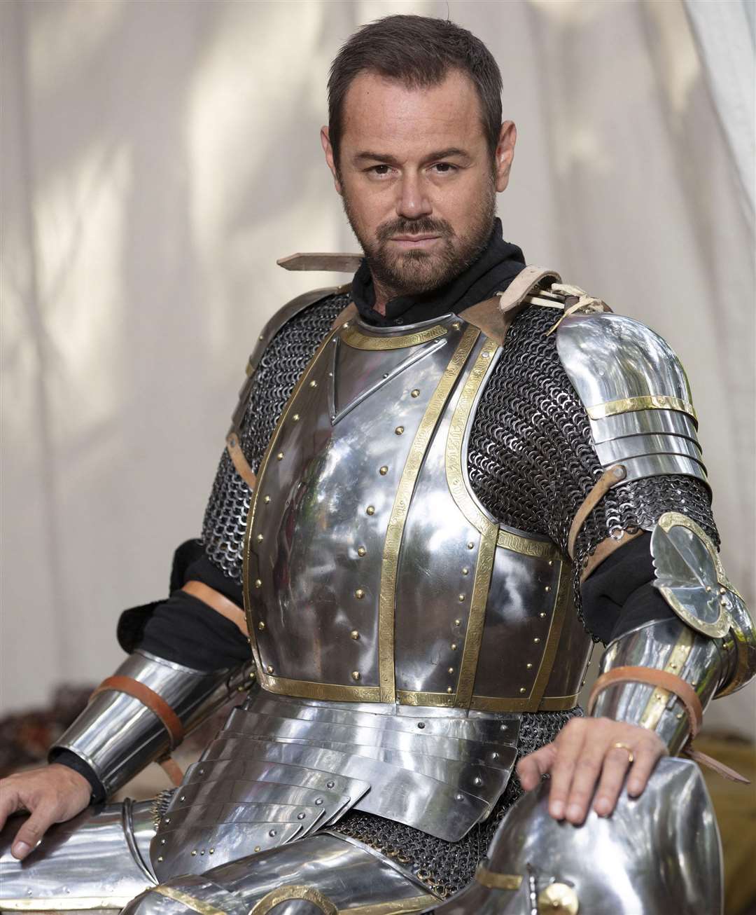 Danny Dyer dresses like his 19x great grandfather Henry Hotspur Percy in Danny Dyer's Right Royal Family. Picture: PA Photo/BBC/Stephen Perry.