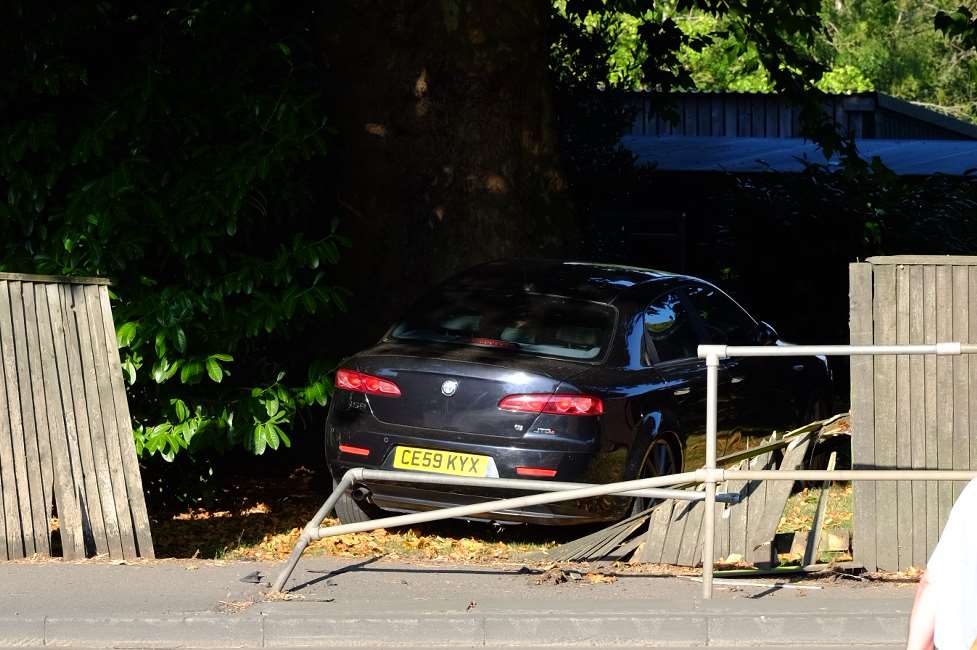 The car that crashed into the school grounds. Credit: Paul Woolley