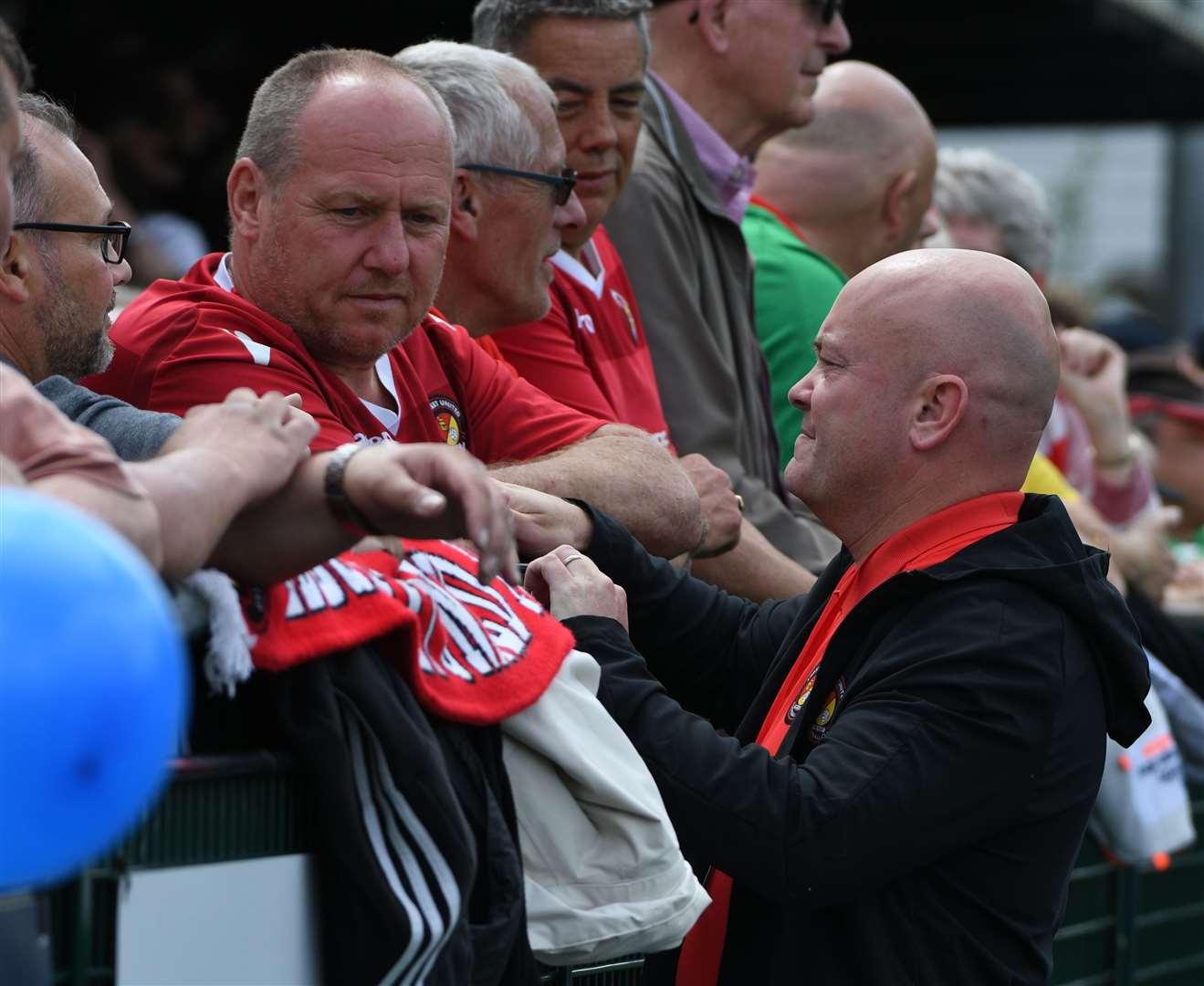 Ebbsfleet chief executive Damian Irvine greets fans before the National League South play-off final against Dorking Wanderers last season. Picture: Barry Goodwin