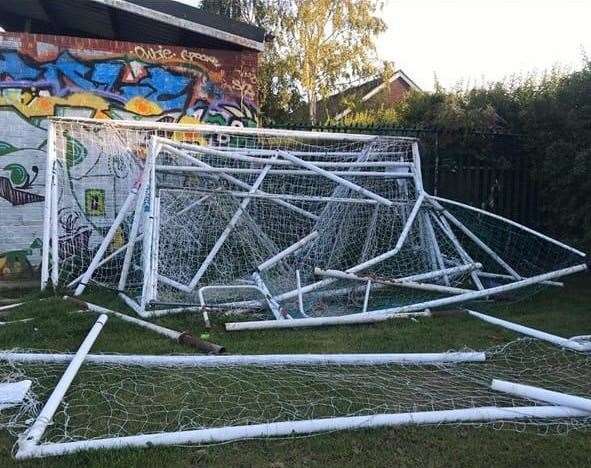 The damage caused to the goal posts following the break-in over the Bank Holiday weekend (16377261)
