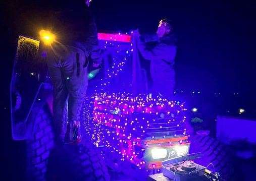 One of the festive tractors lit up. Picture: Hoo Peninsula Tractor Run