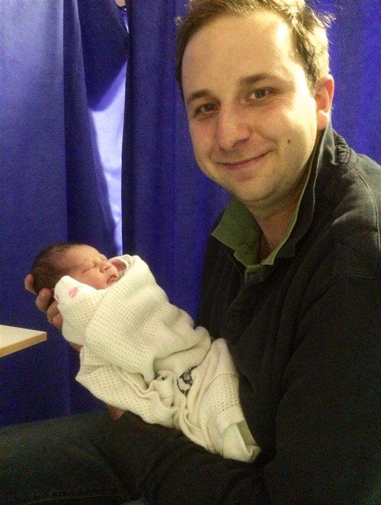 Proud dad Tom with newborn Safiya (Saffie) Ellaline Gale, born to his wife Basma at QEQM Hospital, Margate, the fourth grandchild of Thanet North MP Sir Roger Gale and his wife Suzy.