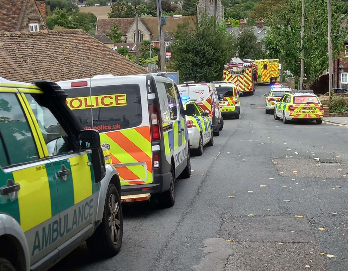 Emergency vehicles in Station Road, Chartham