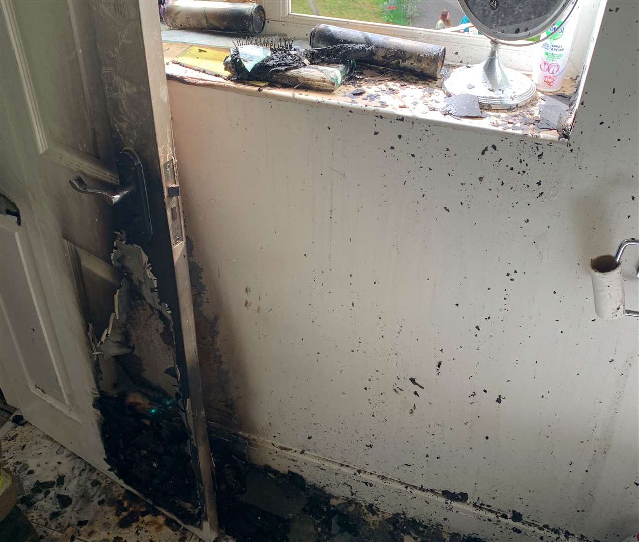 Firefighters have warned not to leave flammable items in direct sunlight after a lighter and aerosol can are thought to have exploded after getting too hot at a house in Imperial Way, Ashford. Picture: Kent Fire and Rescue Service
