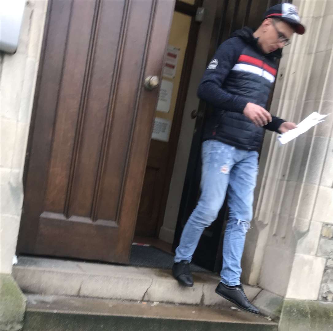 Burglar Arturas Labanauskas leaves Maidstone Magistrates' Court, which he broke into last year