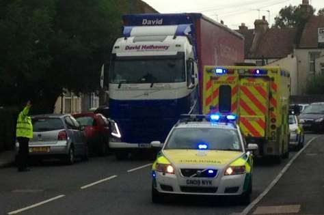 Emergency services at the scene of an accident in Gravesend