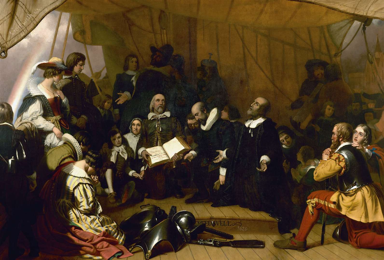 A painting of the Pilgrims on board the Mayflower as they set out to the New World. Picture: Architect of the Capitol