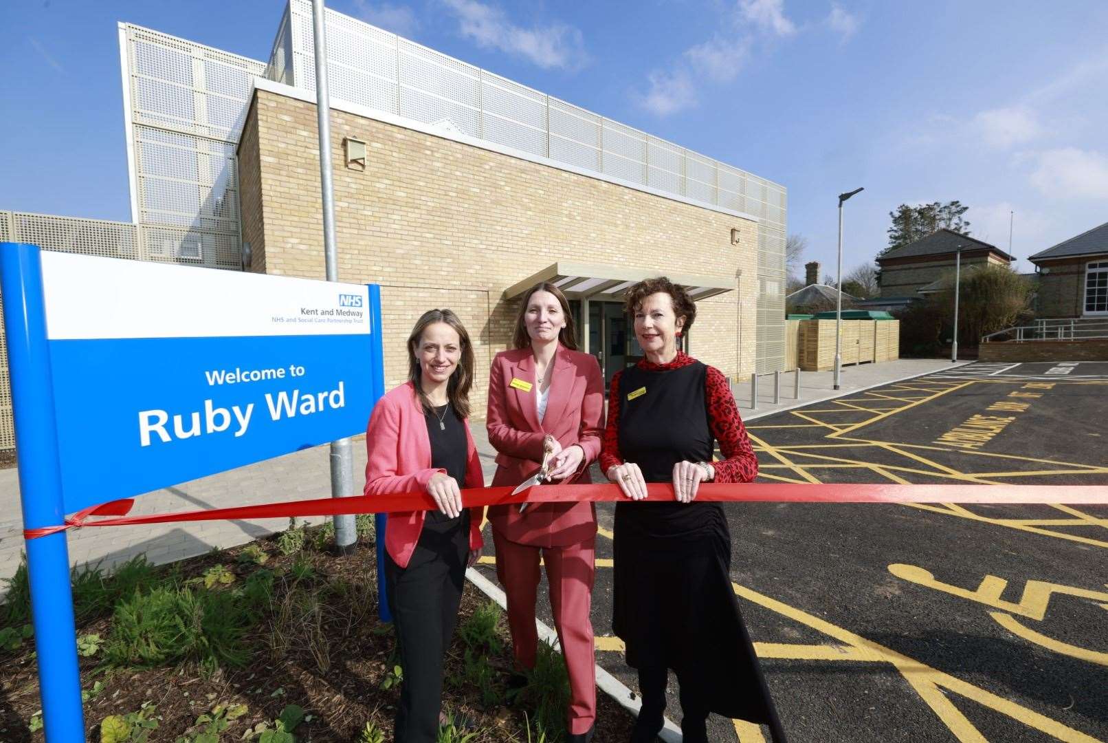 From left: MP for Faversham and Mid Kent, Helen Whately, KMPT Chief Executive Sheila Stenson and Trust Chair, Dr Jackie Craissati at the opening of the new standalone hospital Ruby Ward