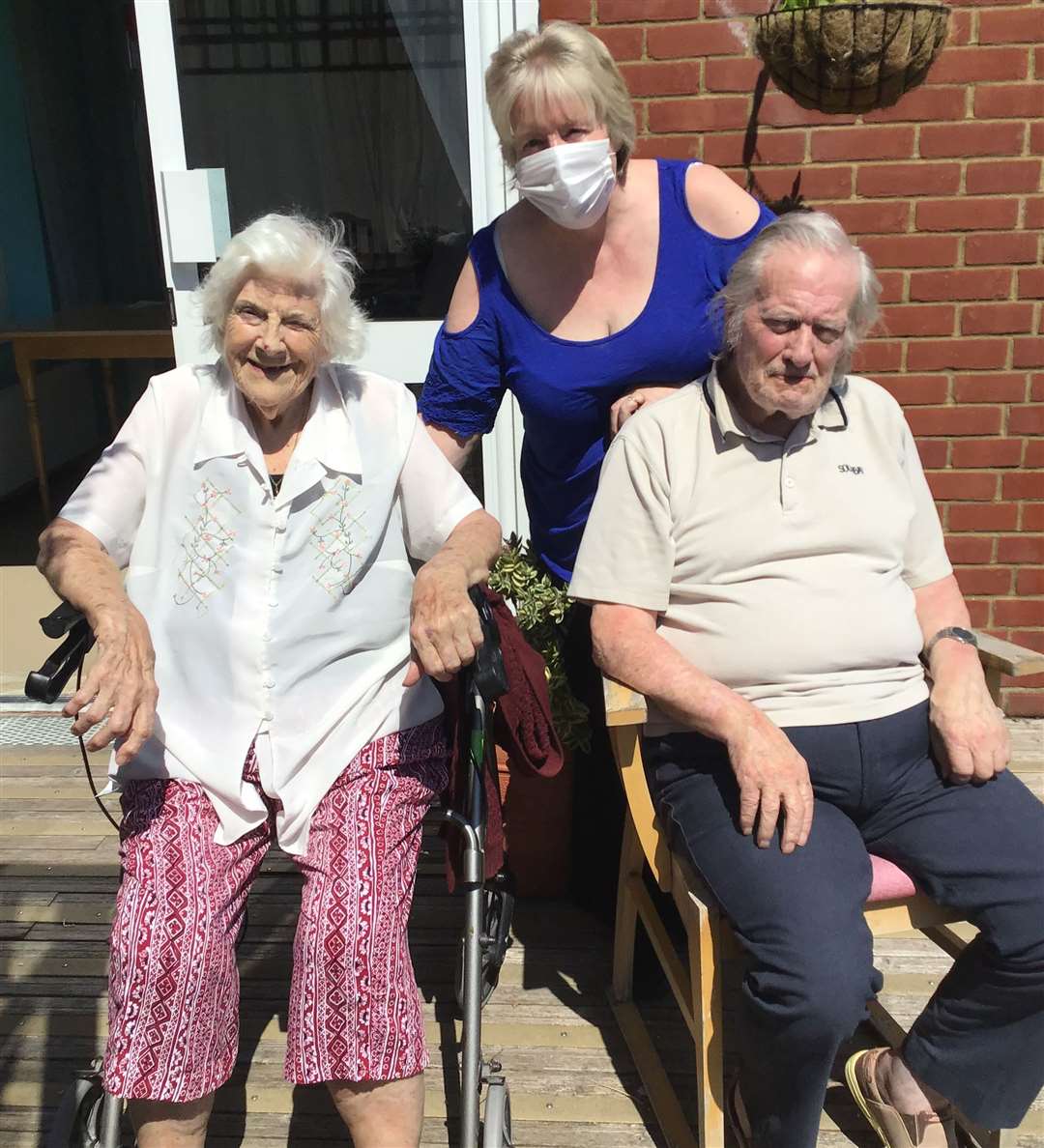 Carer Sue Ferry with Northfleet residents April Shelon and John Phillips