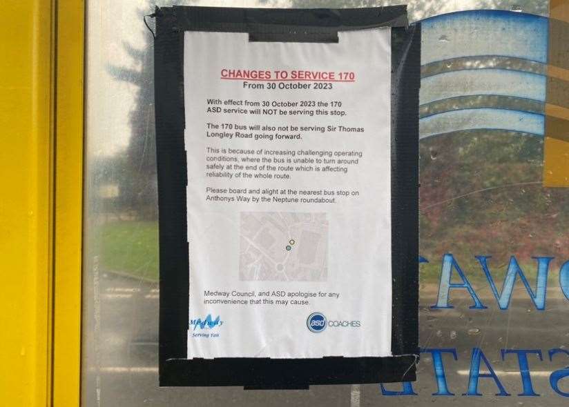 A notice has been erected on bus shelters in Sir Thomas Longley Road