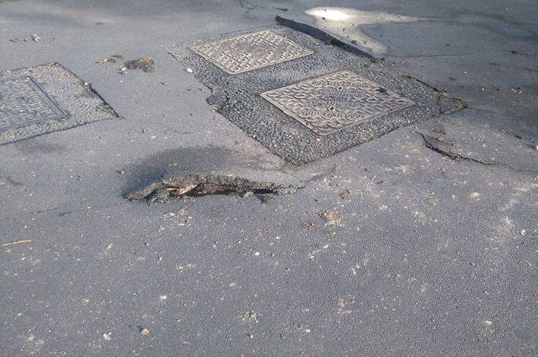 Damage to Warren Road, Foreland Avenue and Wear Bay Crescent junction in Folkestone. Picture: Cllr Mary Lawes