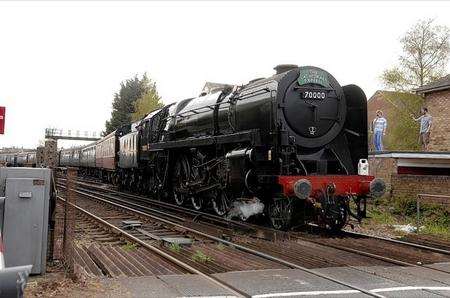 The Britannia steam train rolls into Canterbury West