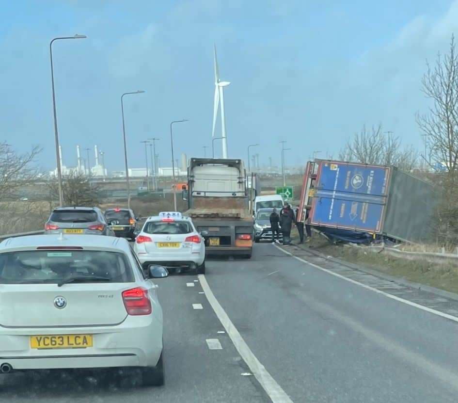 A truck has blown over on Whiteways at Queenborough. Picture: Martin Nelson