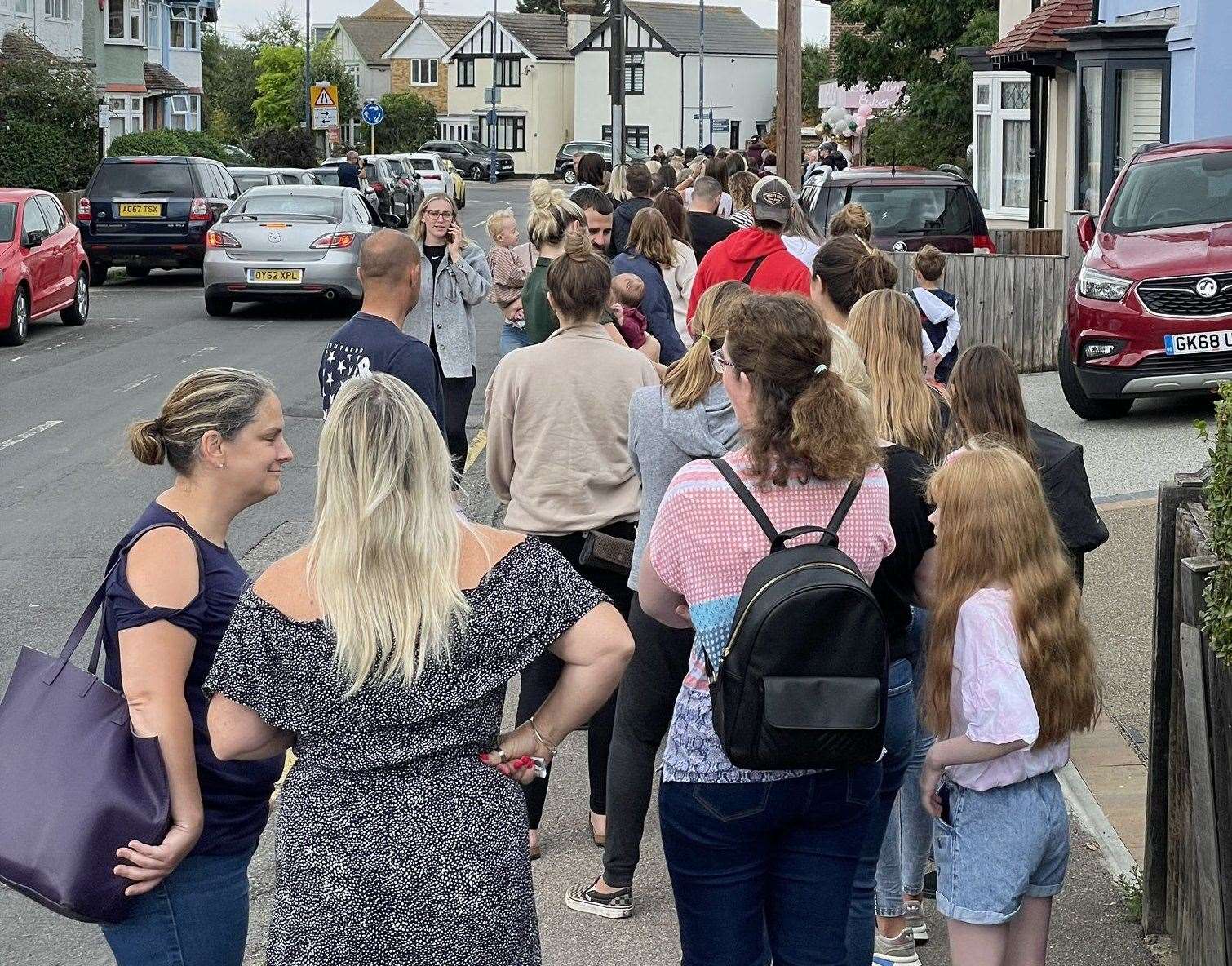 The queue outside Bon Bon Cakes shop in Whitstable on opening day. Picture: Gemma Pettman