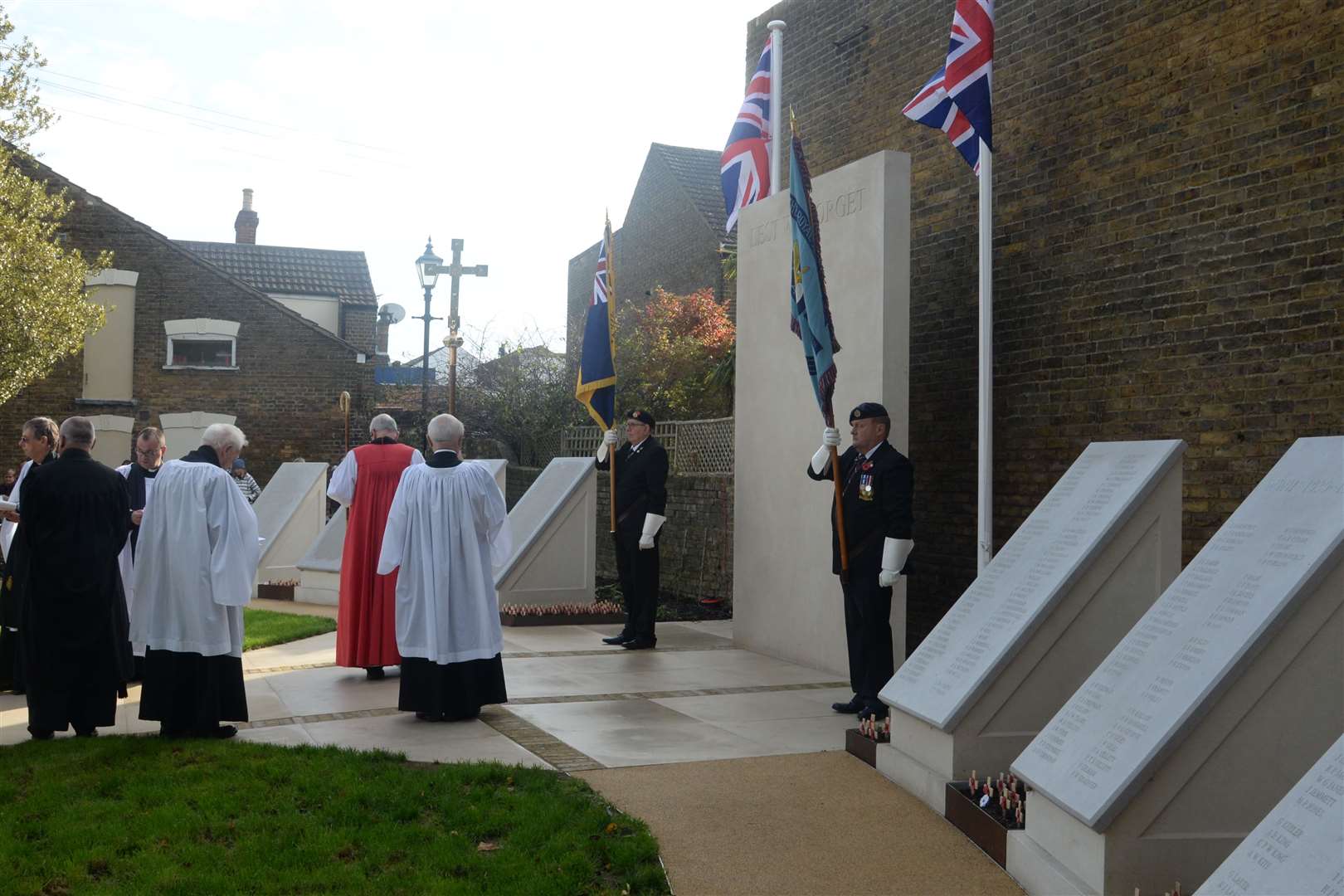 The Faversham memorial garden in Stone Street during a Remembrance Sunday commemoration
