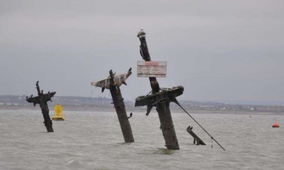 Masts of the wreck of the SS Richard Montgomery, the Second World War bomb ship underwater off Sheerness. Picture: Maritime & Coastguard Agency