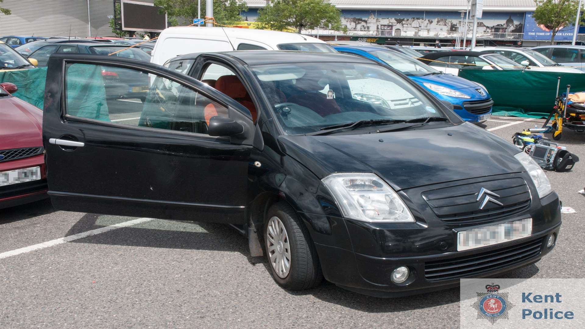 Molly's car, which was moved out of its space so emergency services could reach her