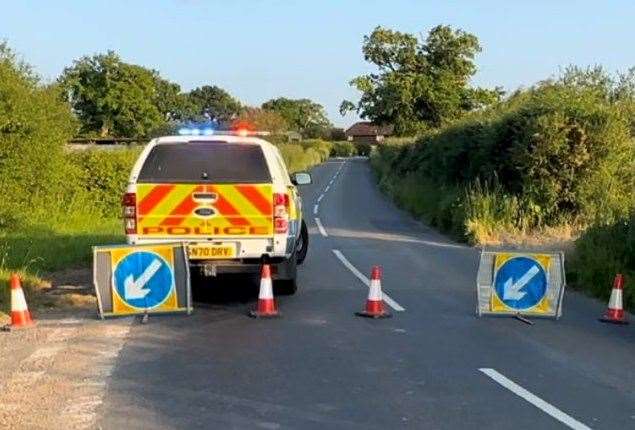 Police at the scene of the fatal crash on Monday. Picture: Josie Hannett / BBC