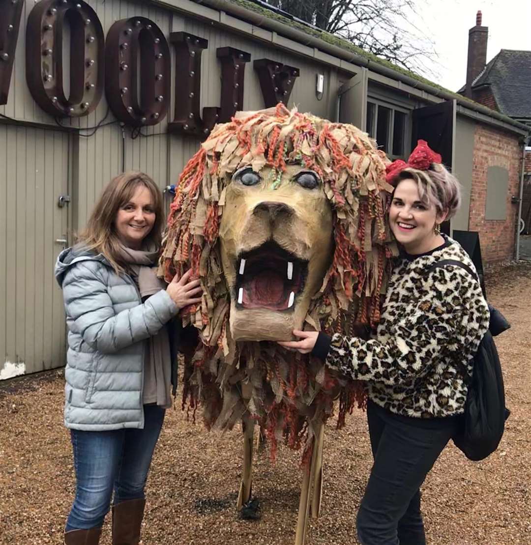 Christmas market organisers Seren Welch and Natasha Mahoney with Aslan who will star in Tenterden's Narnia-themed Christmas
