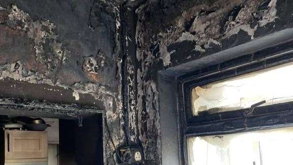 The flame damaged utility room. Picture: Melissa Foote, GoFundMe