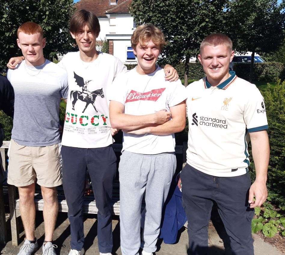 Sutton Valence School students Tom Cunningham A,B,B; Gus Brummitt-Evans C,C,D; Theo Nelson A*, A, A, and James Marden 2A*s and 2As