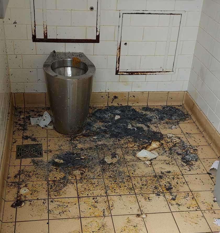 Evidence of a fire was visible inside the public toilets on Stade Street in Hythe