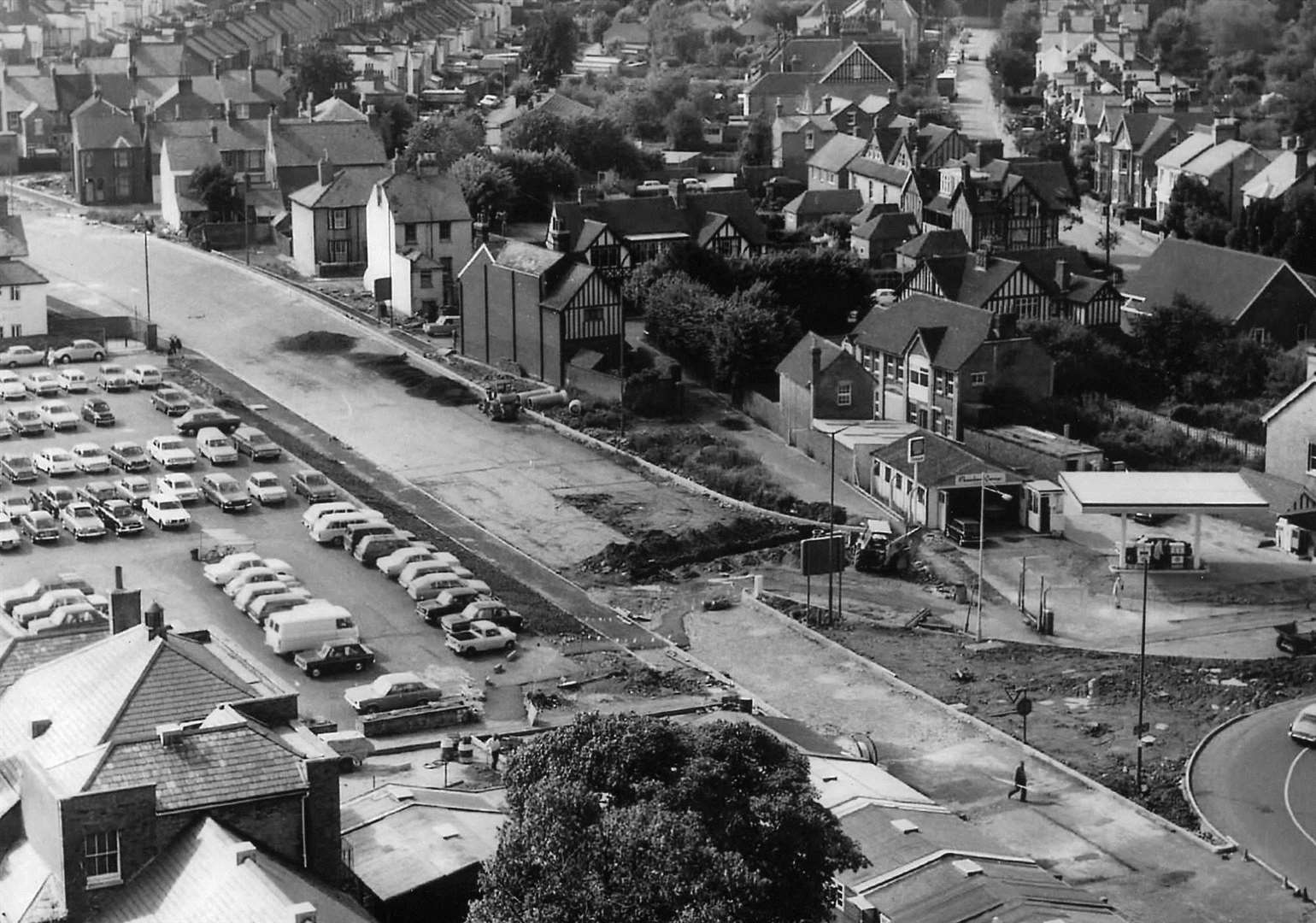 Ashford's ring-road sweeps towards Somerset Road in this 1974 view which shows the former Chambers Garage on the right