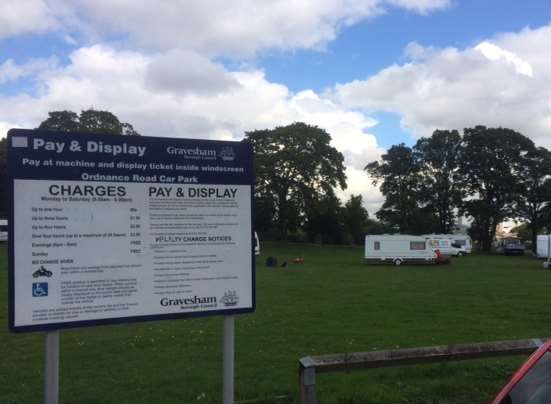 Travellers have settled on a green off a Gravesham council car park in Ordnance Road