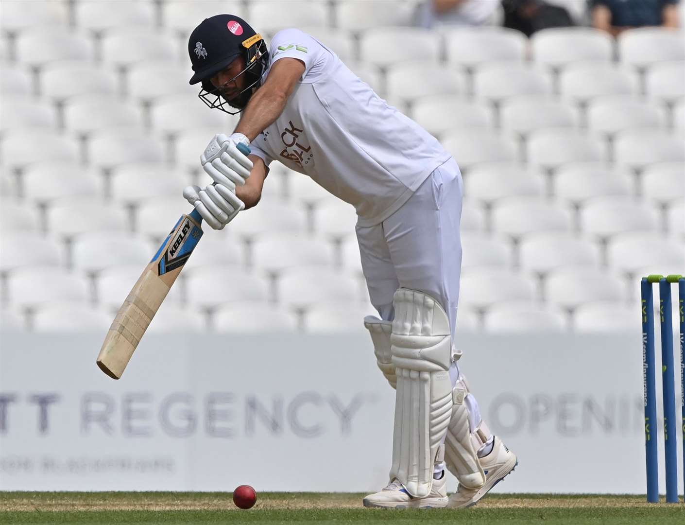 Jack Leaning hit 90 for Kent against Lancashire in the first innings having taken over captaincy duties with skipper Sam Billings testing positive for Covid. Picture: Keith Gillard