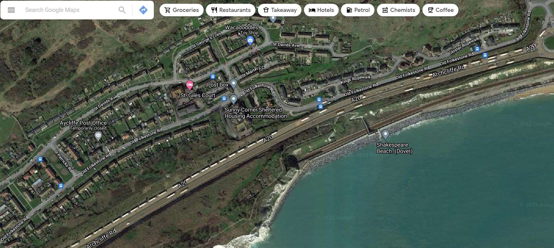 Aerial pictures from Google Maps show lorries queuing on approach to the port Picture: Google Maps