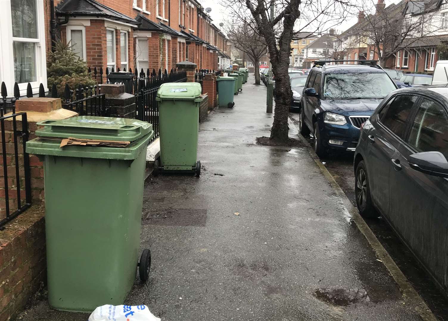 Bins full of recyclable rubbish left out in Maidstone where the borough council has advised people to take them back in