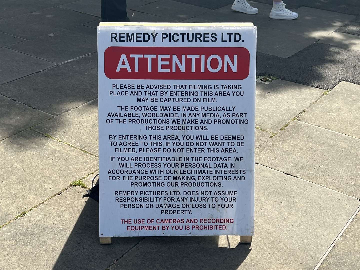 Remedy Pictures LTD have warned the public that if they walk through the filming area they could be captured on camera