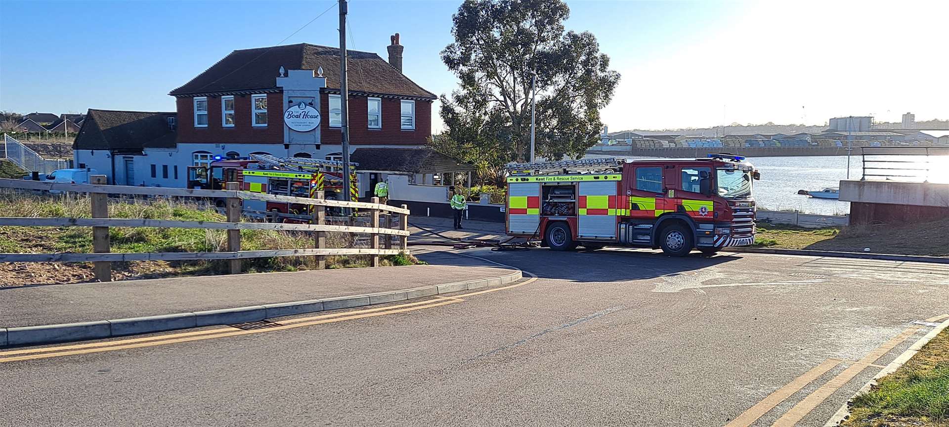 Fire engines outside The Boat House in Strood