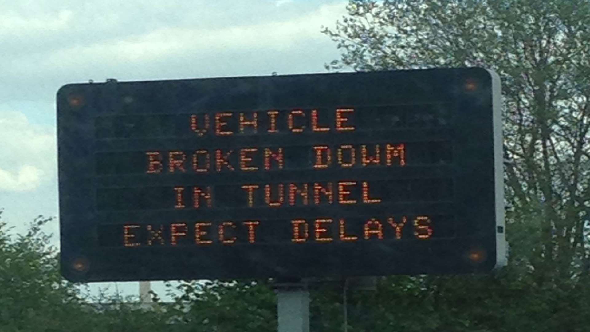 Warning signs at the Medway Tunnel on Tuesday