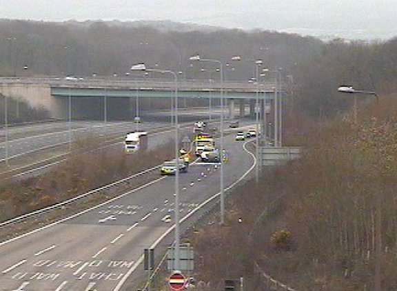 A lane was closed on the M2 coast-bound after a crash. Picture: KCC Highways
