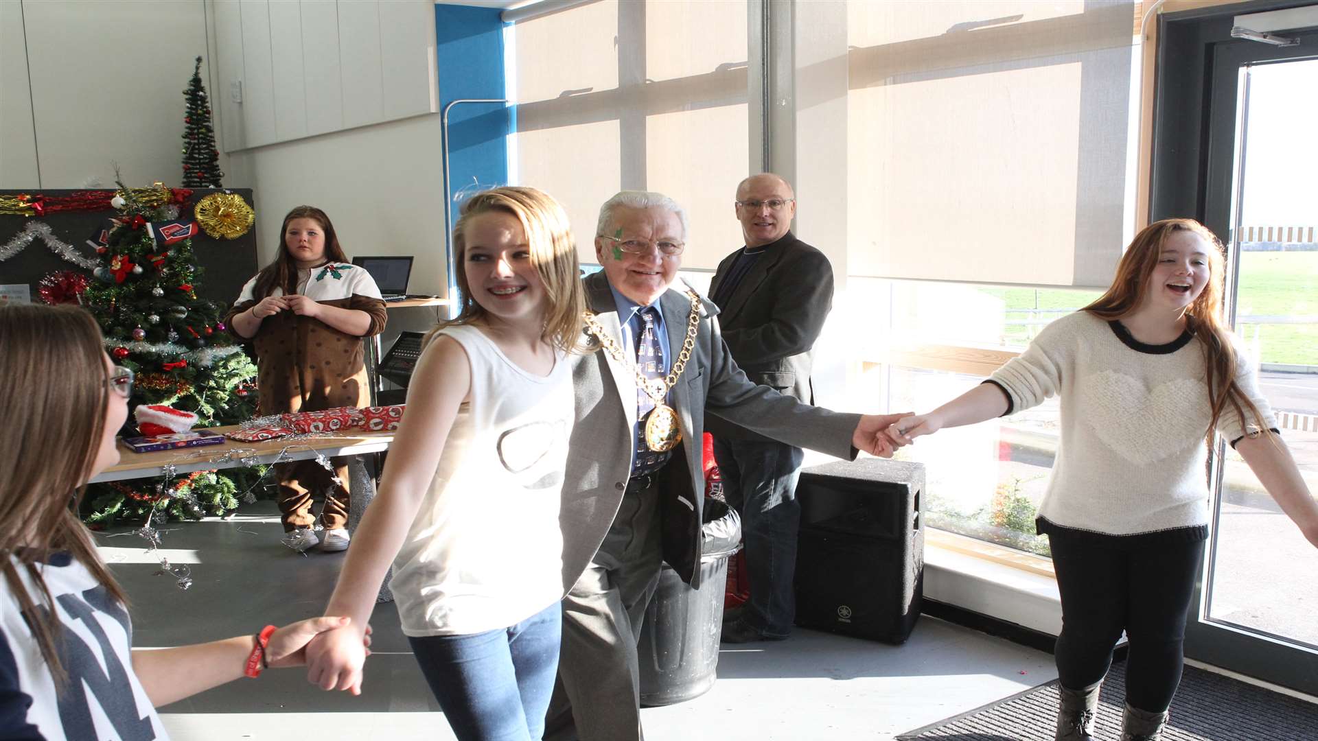 Mayor Cllr George Bobbin has a boogie with pupils