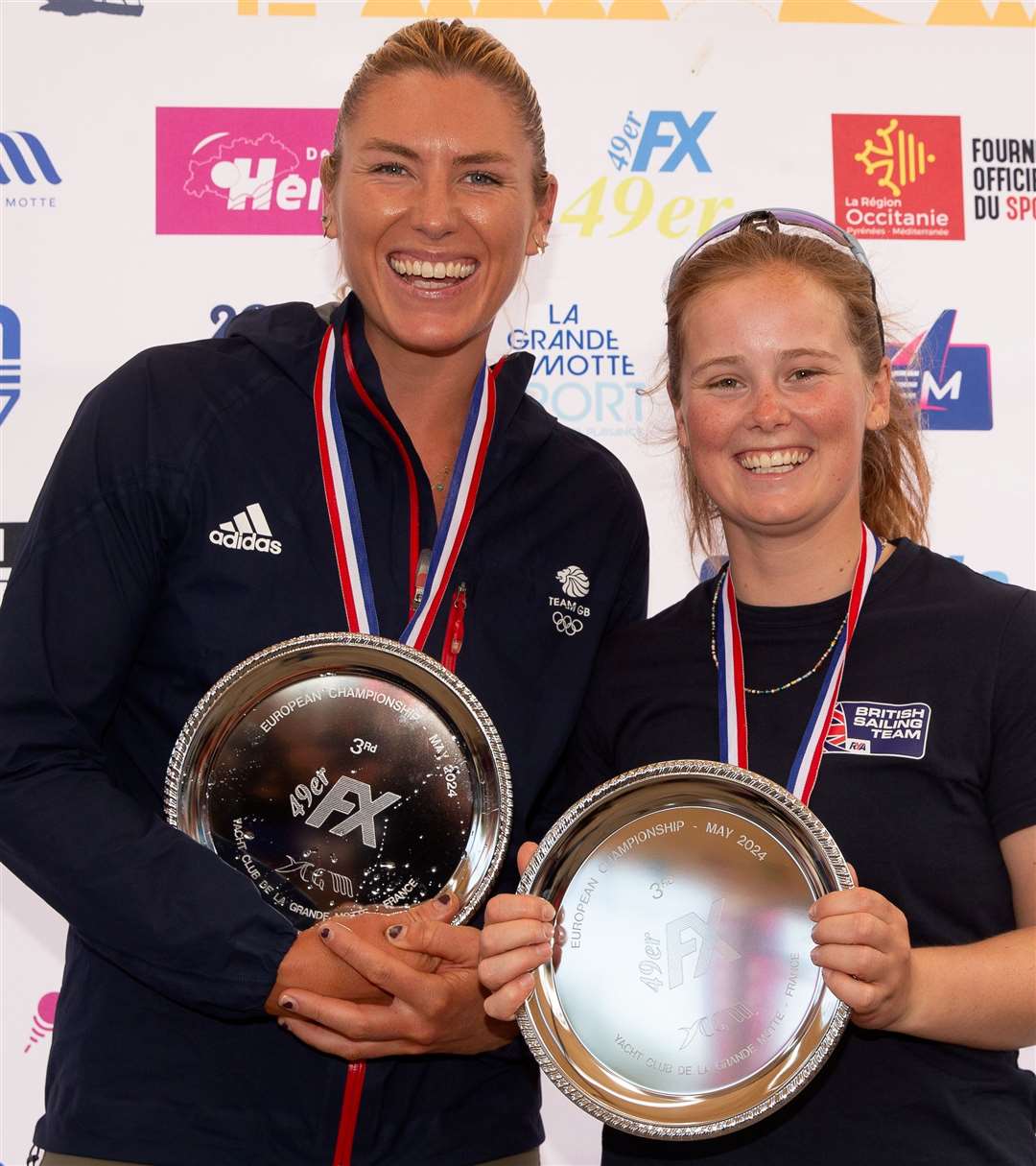 Saskia Tidey (left) and Freya Black won bronze at the 49erFX European Championship in La Grand Motte