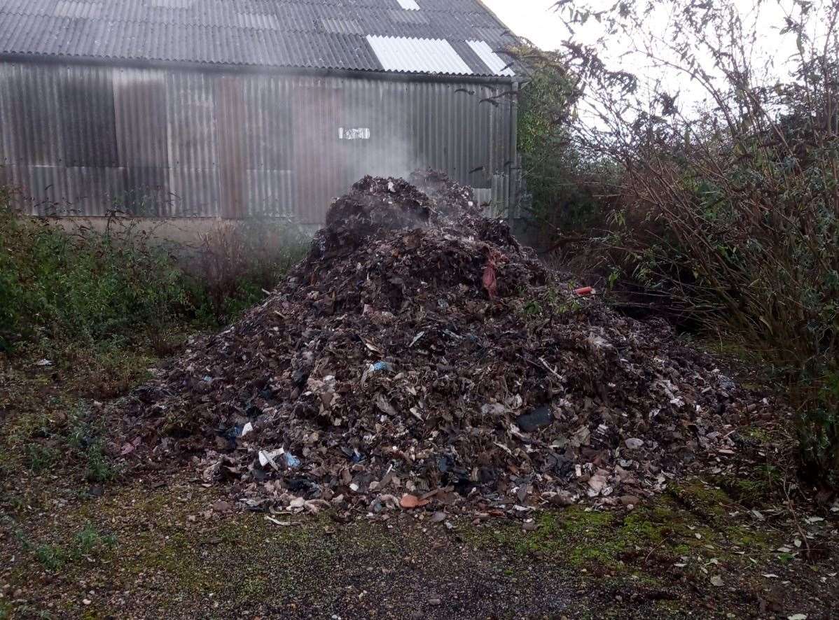 The mound of shredded material comprising plastics, paper, mattress fabric and fibre. Picture: Environment Agency
