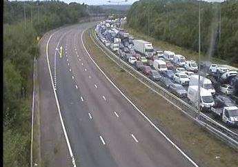 Traffic queueing at Junction 3 of the M2 (3334253)