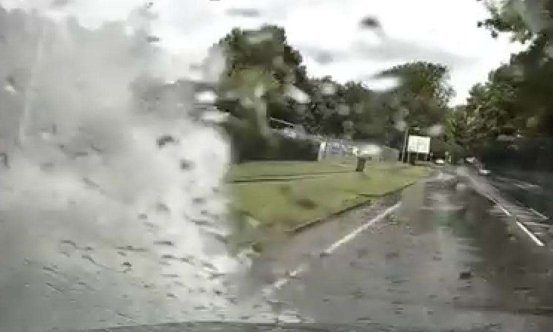 The A20 at Charing, near Ashford, was flooded after a water main burst. Picture: Nick Vining