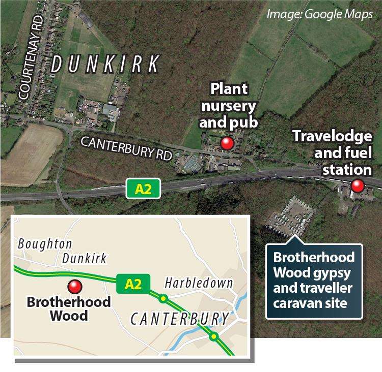 Graphic showing Brotherhood Wood traveller site near Dunkirk