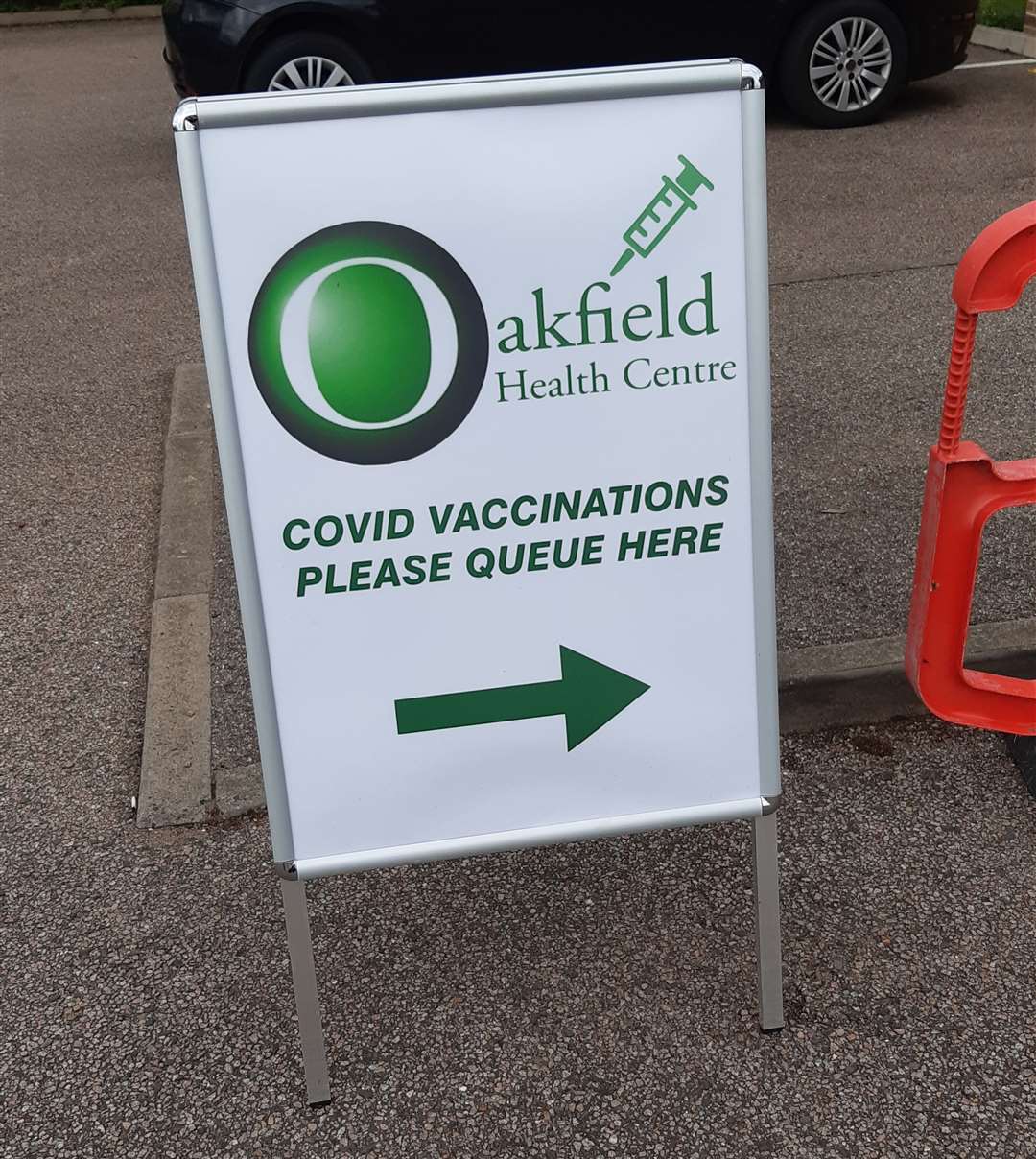 Signs directing patients at the Oakfield Health Centre