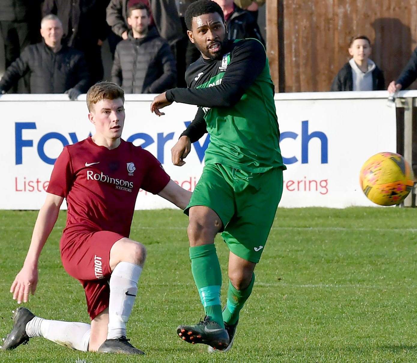 Gavin Tomlin scores the goal which put Cray Valley ahead in their FA Vase semi-final second leg against Canterbury City at Salters Lane on Saturday Picture: Keith Gillard