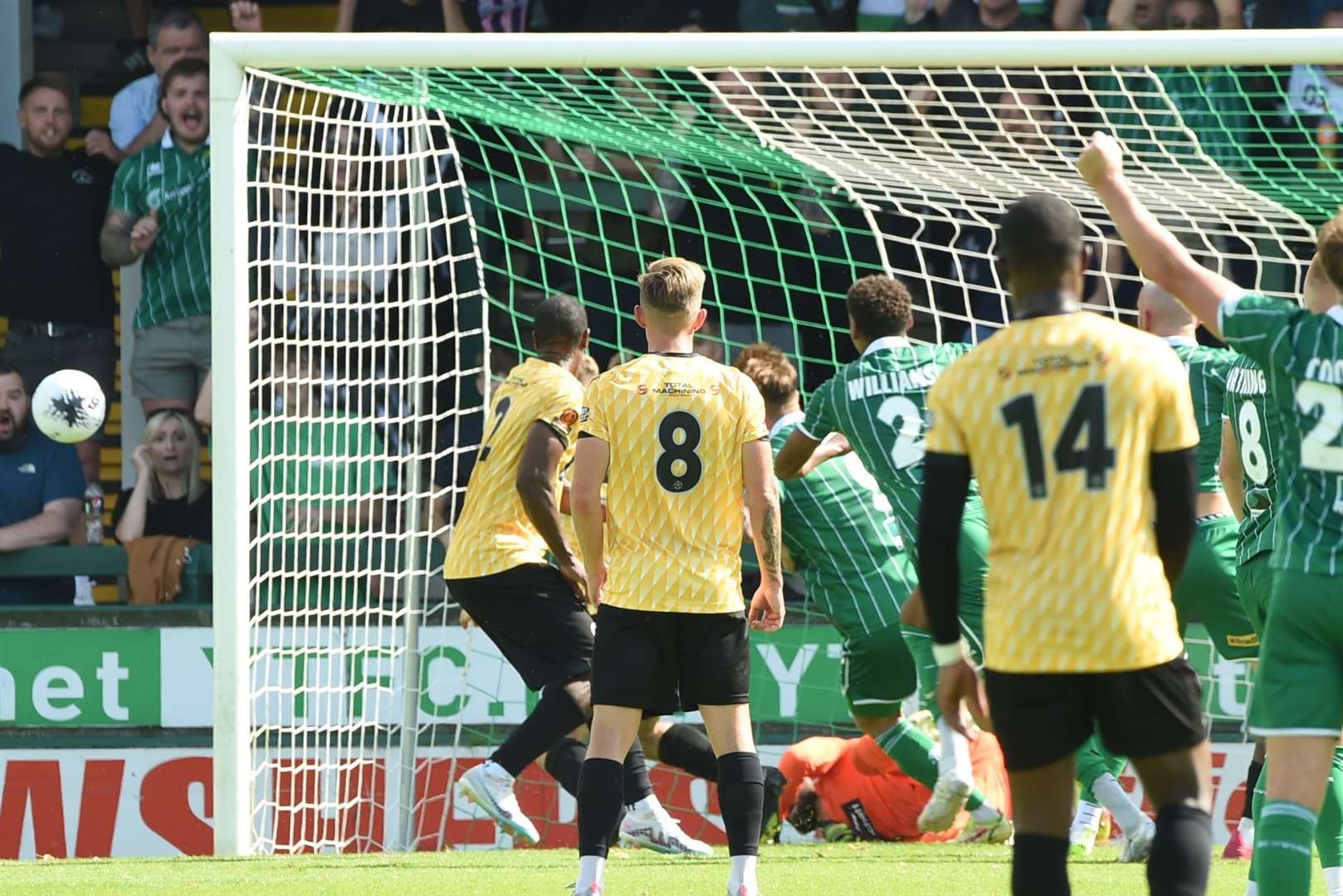 Lucas Covolan pulls off a wonder save at Yeovil earlier this season. Picture: Steve Terrell