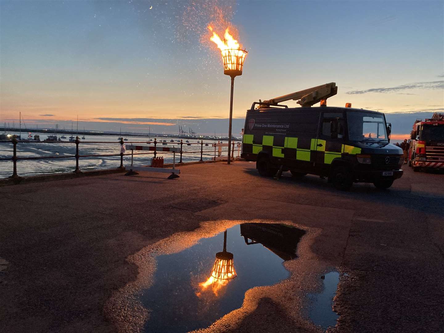 Sheppey's on Platinum Jubilee Beacon blazing at Queenborough with its reflection. Picture: John Nurden