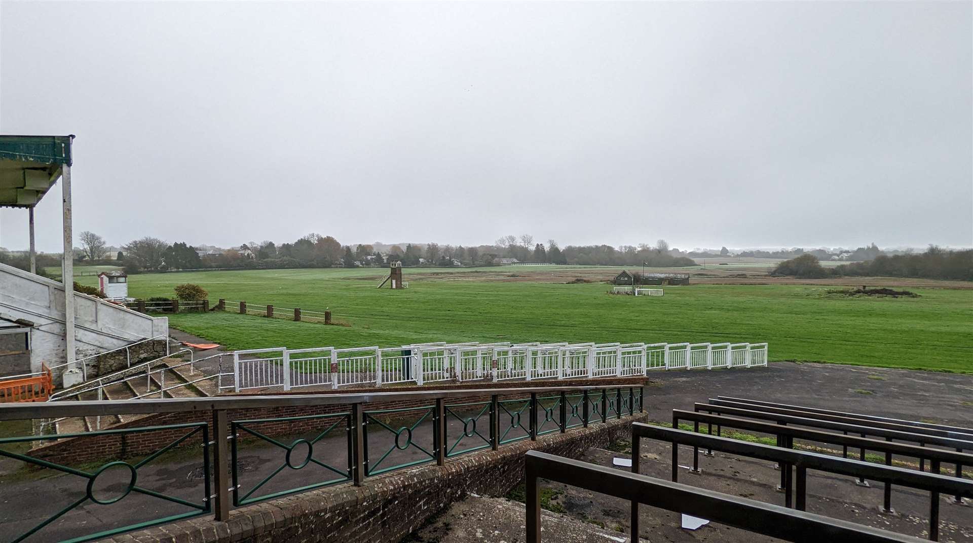 Looking down from the stands to the track at Folkestone racecourse today