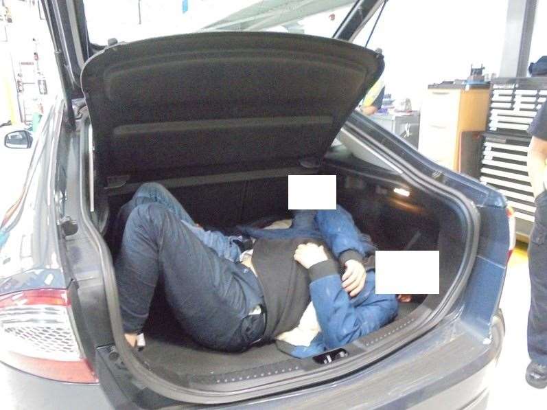 Two people found concealed in the boot of a car. Picture: Home Office