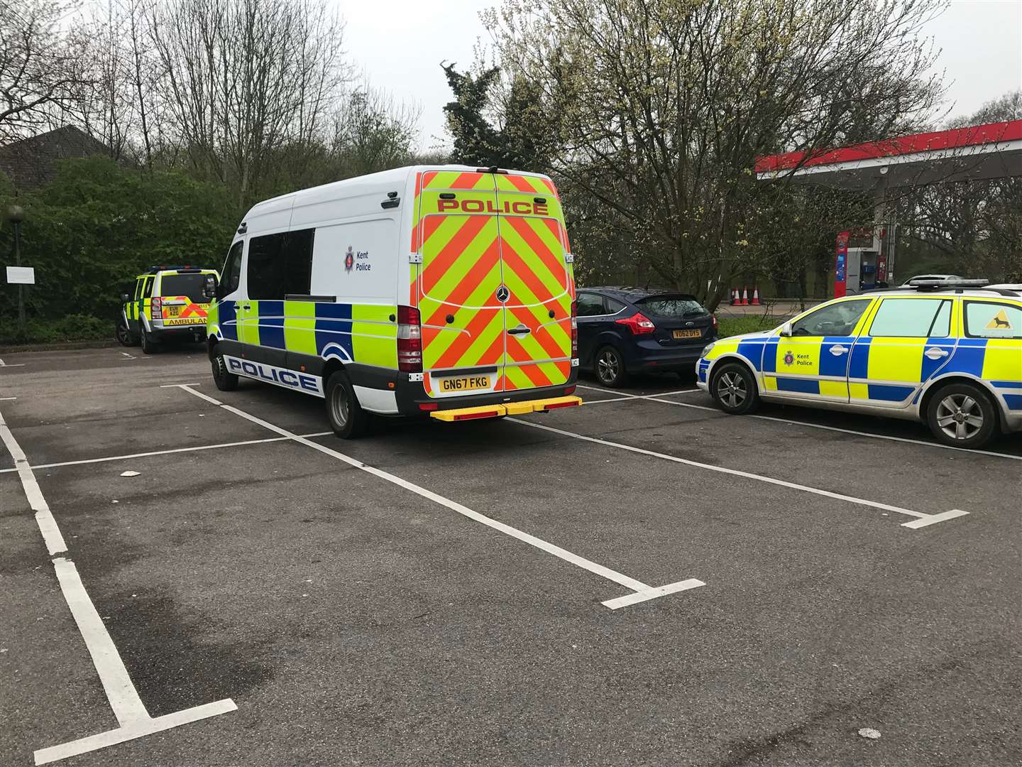 Police at the Esso garage, near the Brotherhood Wood caravan site on the A2 in Dunkirk (8336843)
